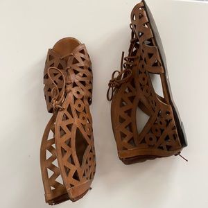 Tan gladiator style flat sandals